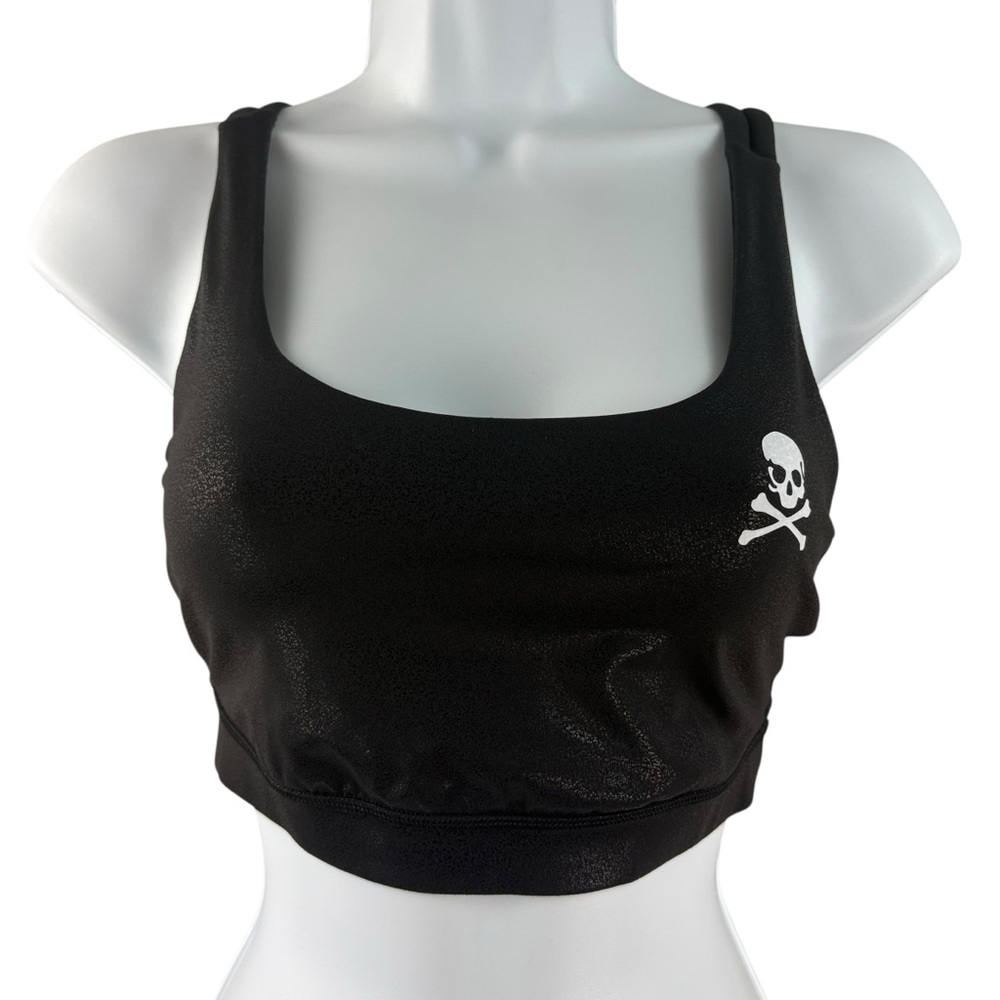 Lululemon Bra Top Womens Size 6‎ Black Skull Cross Strap Sports Yoga